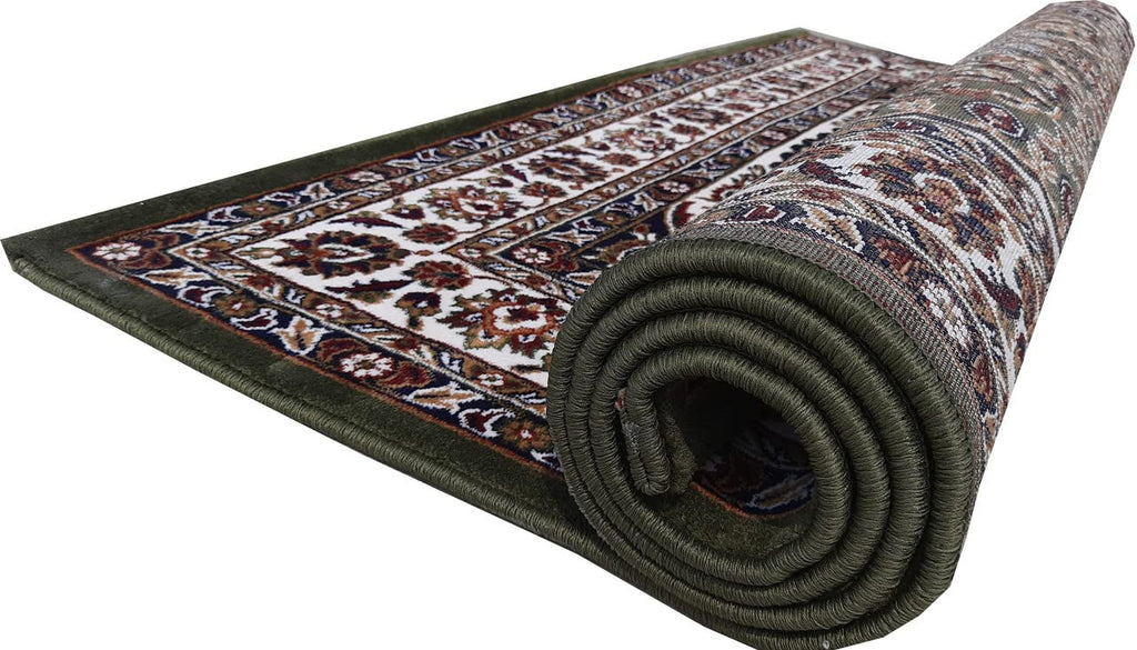 Green Color Kashmiri Persian Design Area Rug