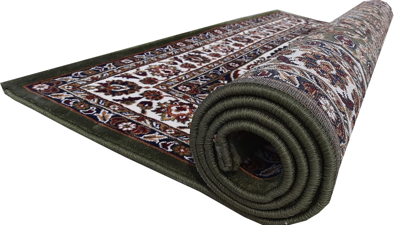 Green Color Kashmiri Persian Design Area Rug