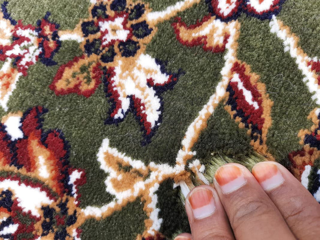 Green Color Kashmiri Persian Design Area Rug
