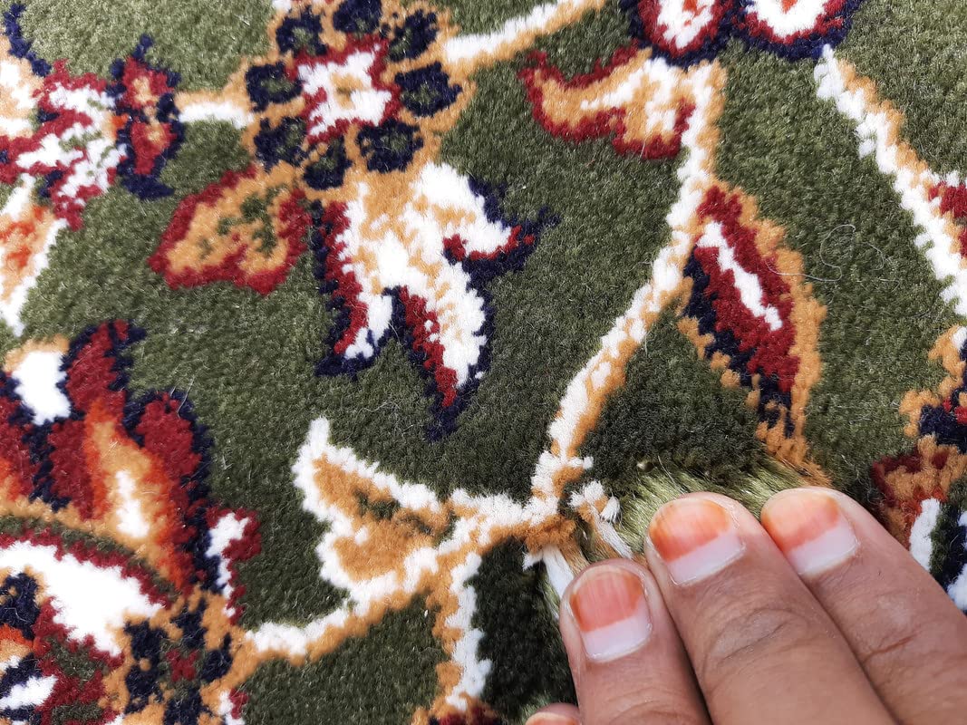 Green Color Kashmiri Persian Design Area Rug