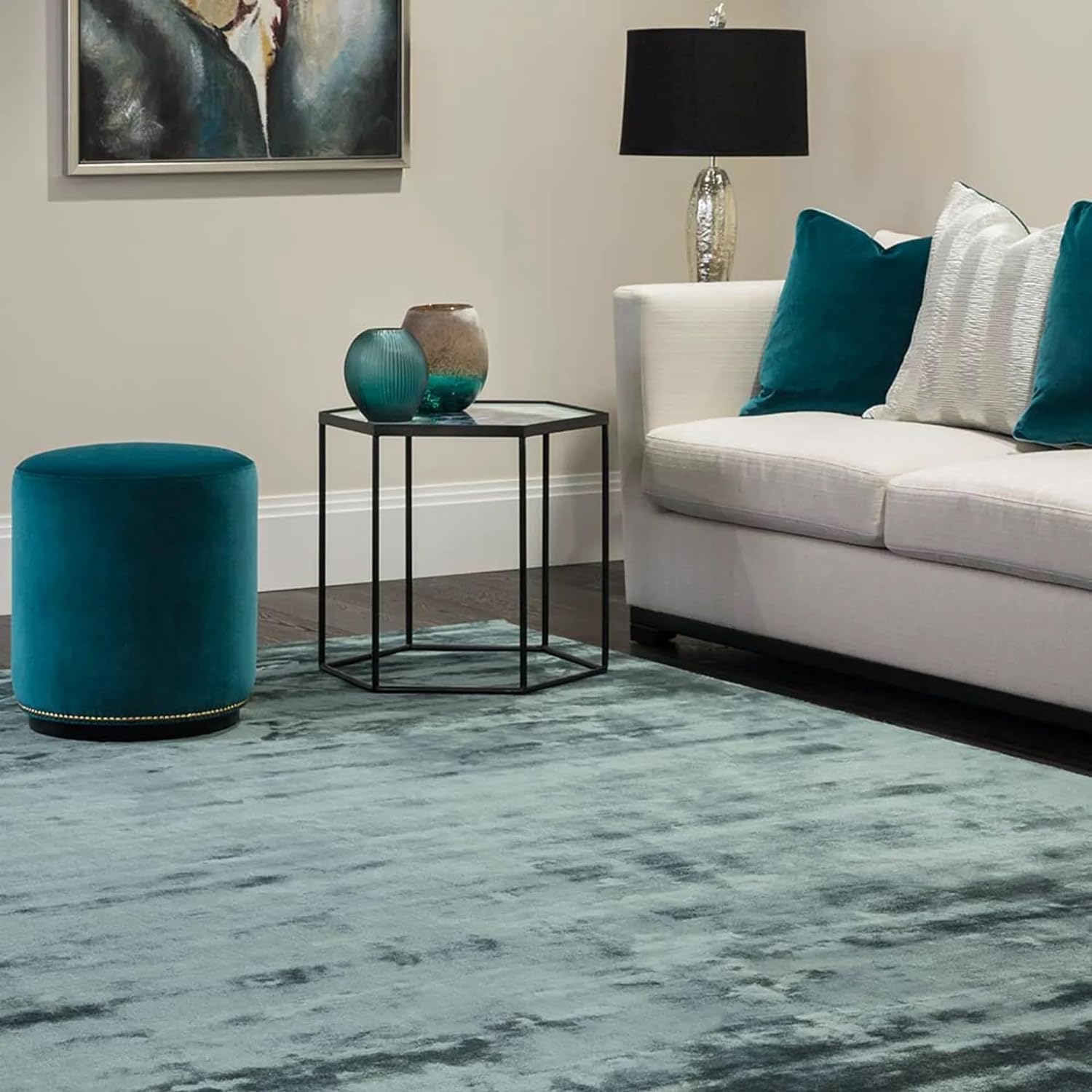 Encore Teal Ethereal Weft Viscose Silk Hand-Tufted Rug