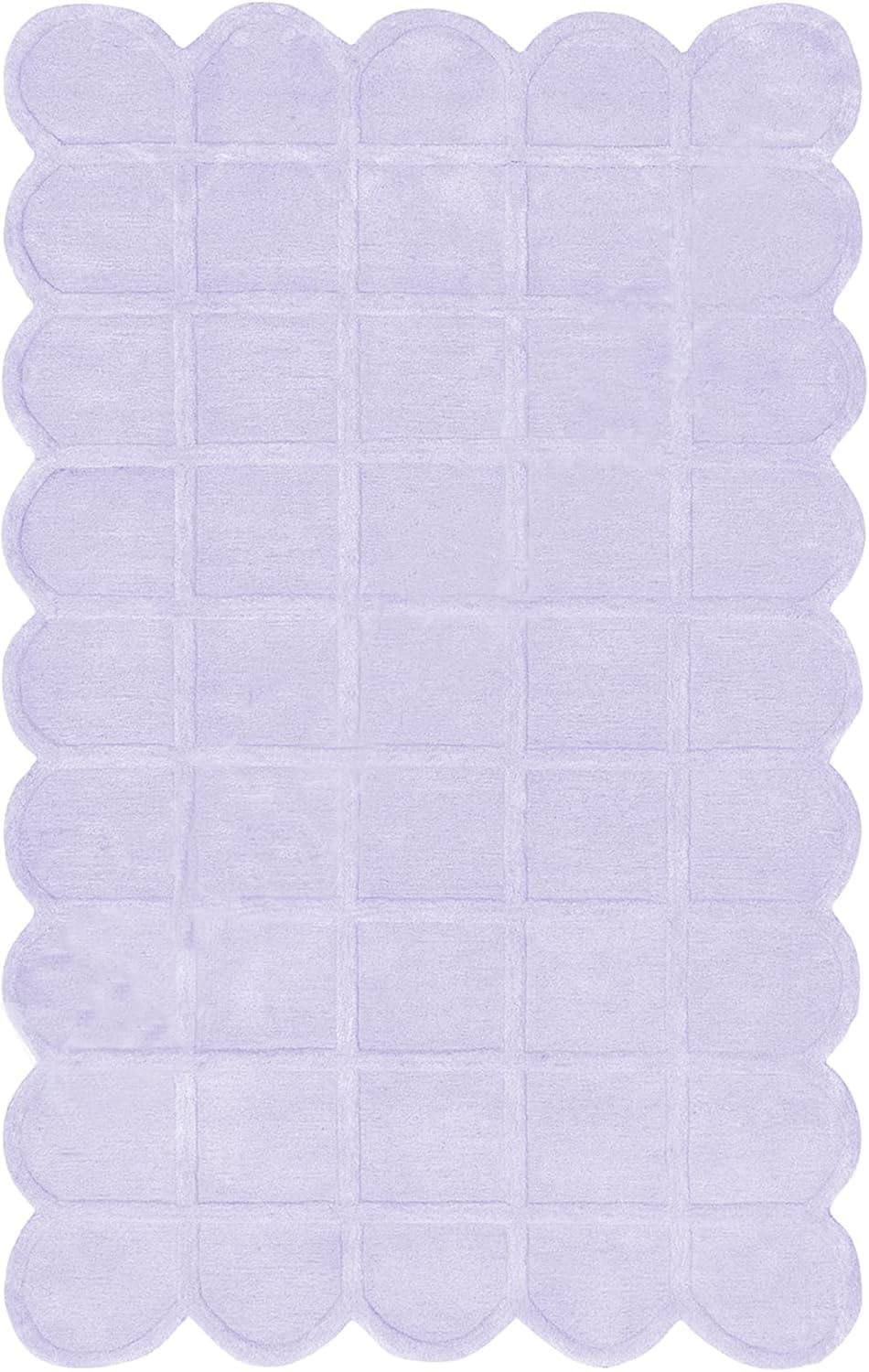 Lite Purple Modern Scalloped Edge Carpet, Hand-Tufted Area Rug for Living Room & Bedroom