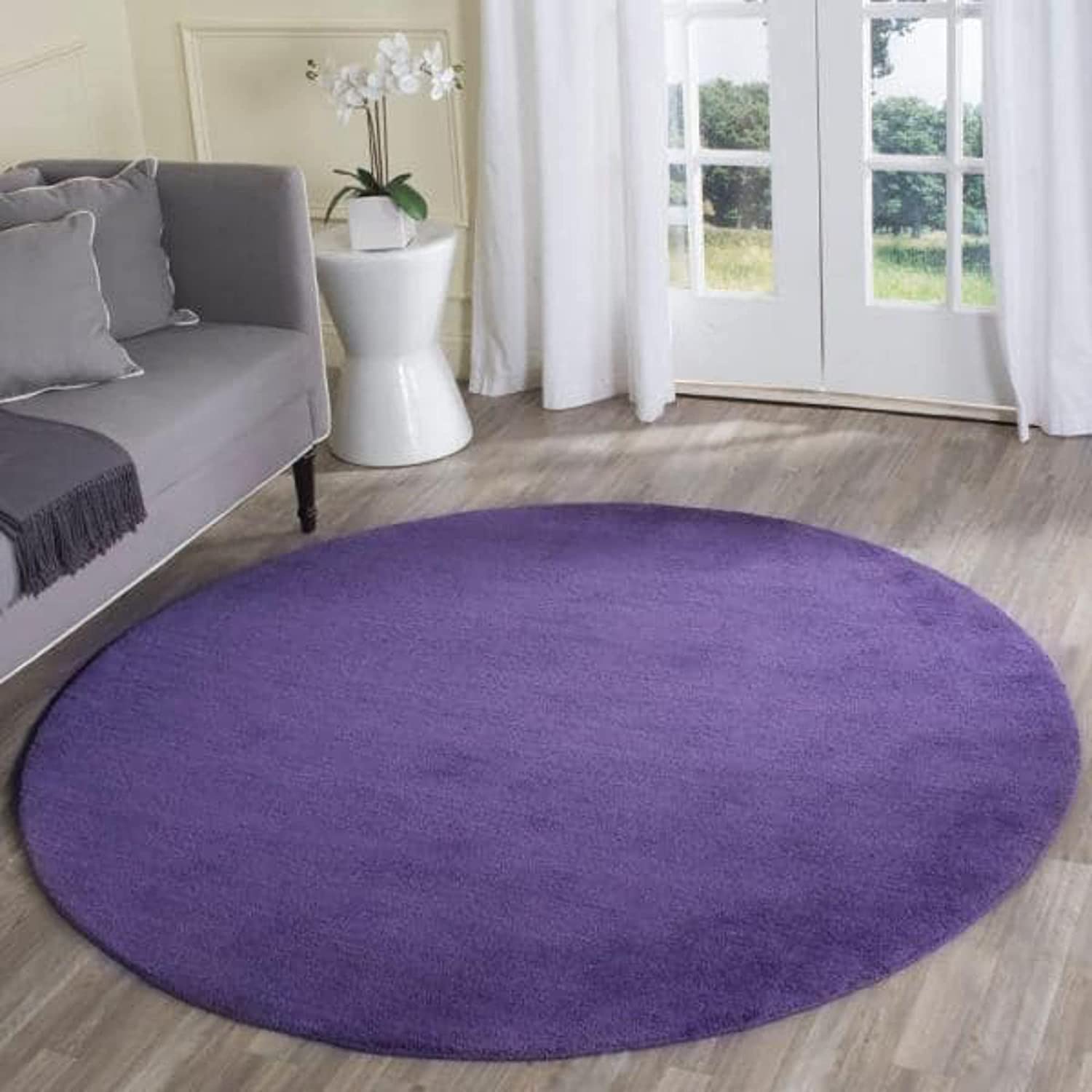 Purple Hand Tufted Round Rug – Solid Carpet for Modern Homes