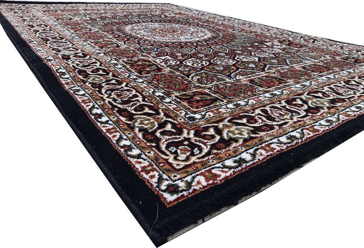 Black Color Kashmiri Persian Design Area Rug