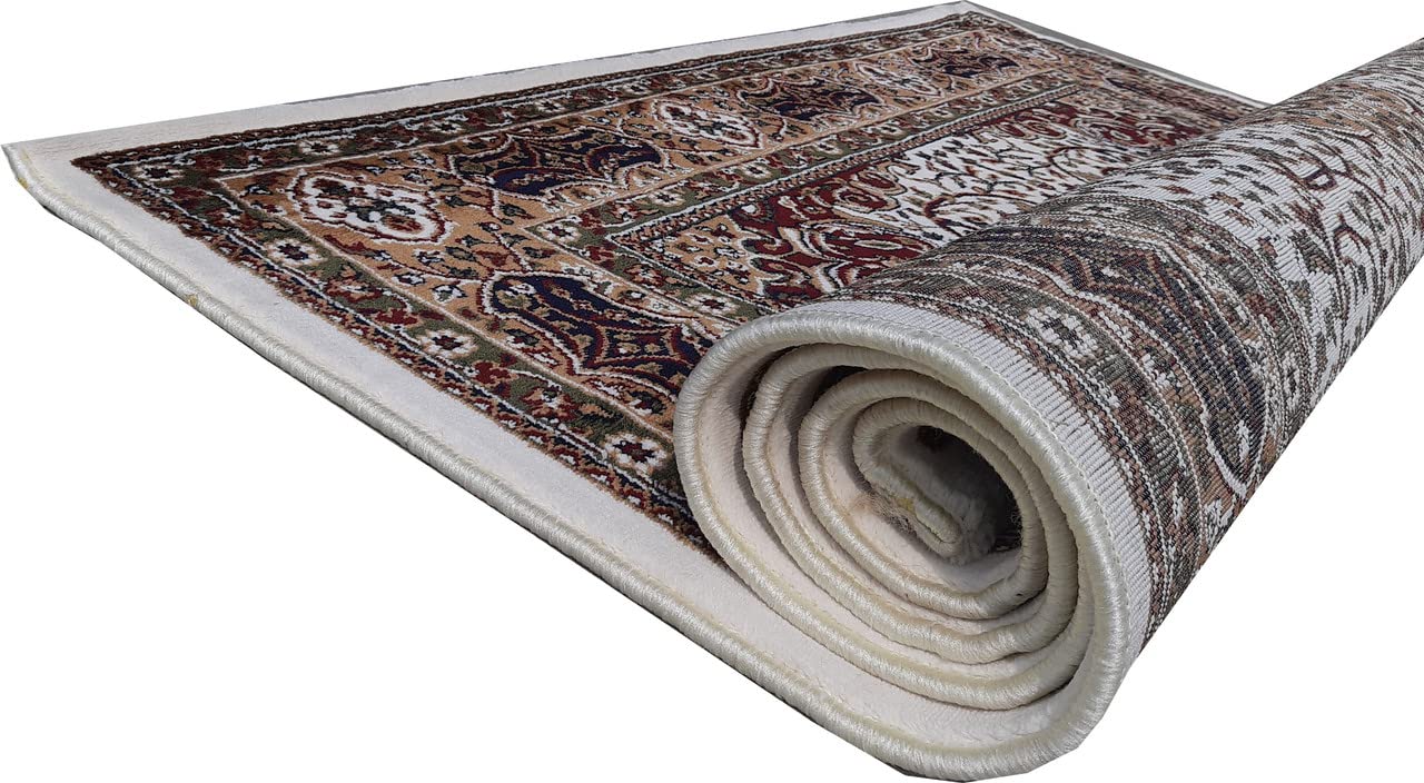 White Color Kashmiri Persian Design Area Rug