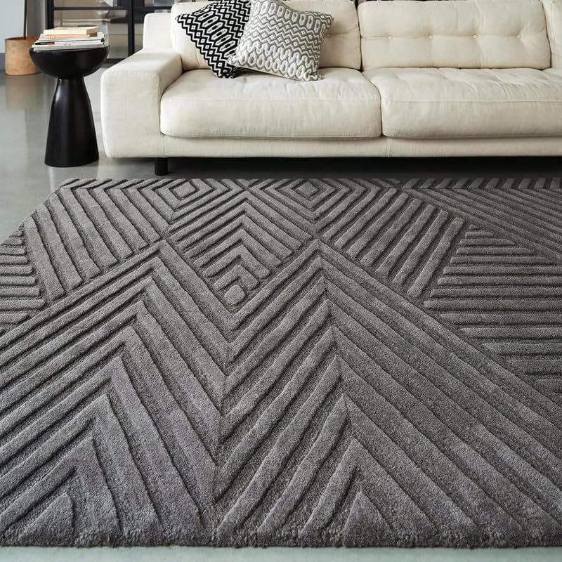 Dark Grey Cut-Loop Hand-Tufted Wool Rug