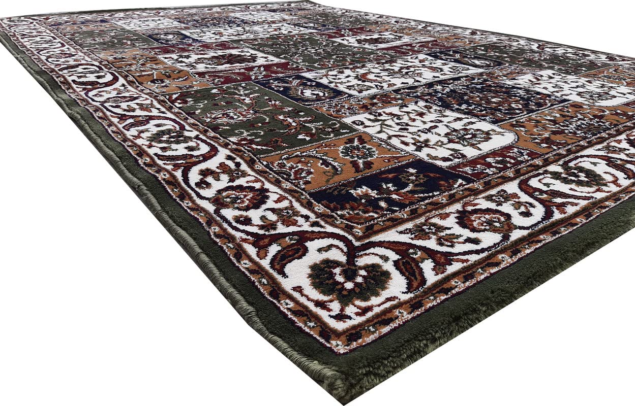 Green Color Kashmiri Persian Design Area Rug