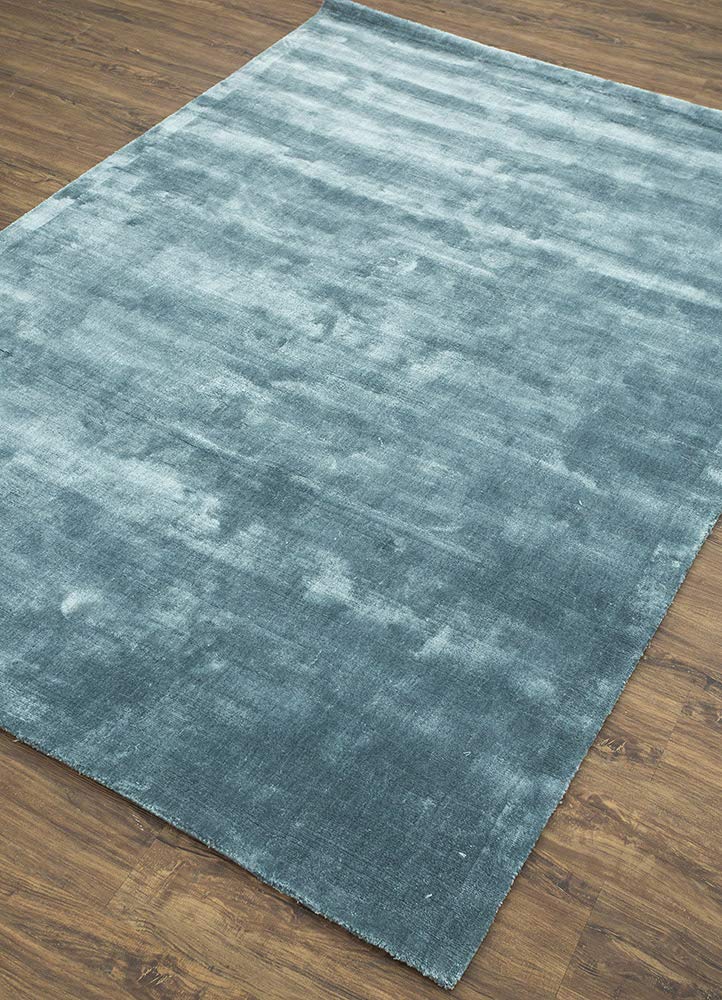 Steel Blue Feather Shine Viscose Silk Hand-Tufted Rug