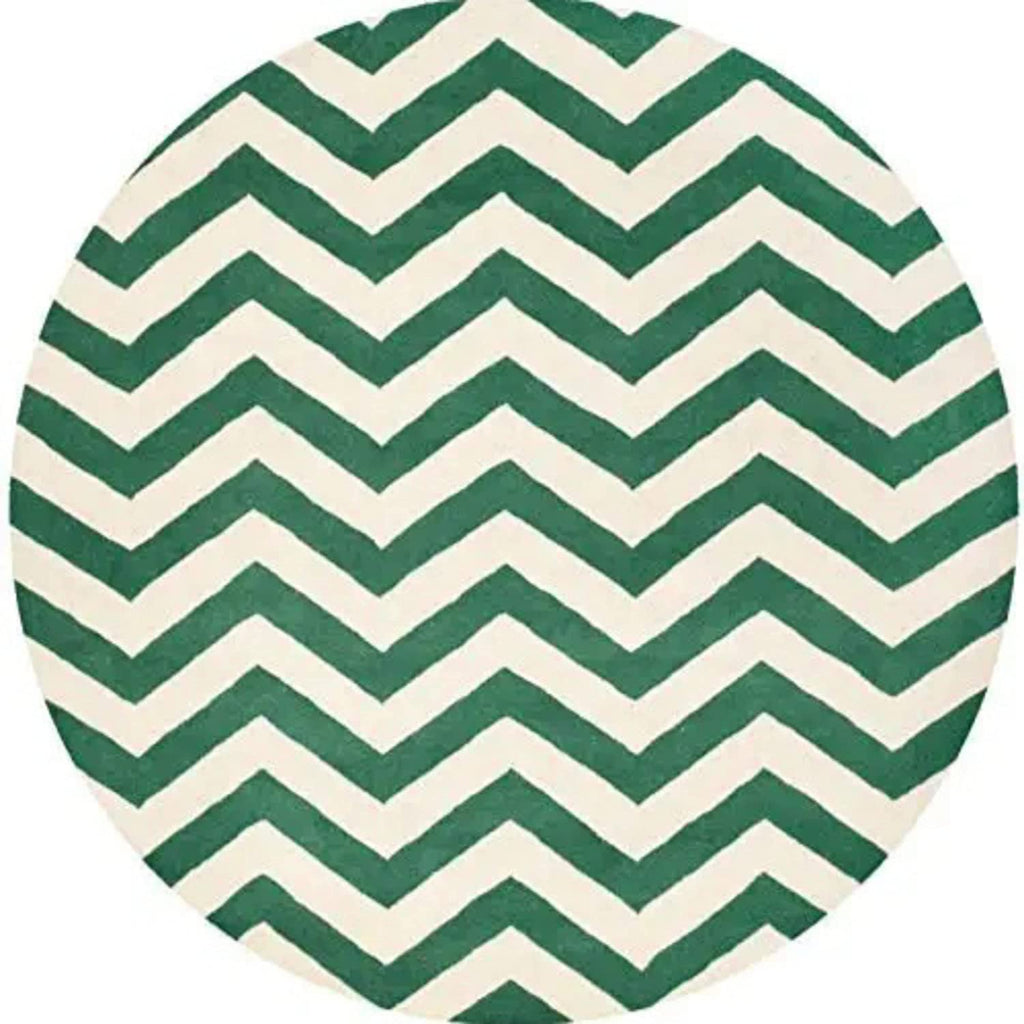 Green Zig-Zag Hand Tufted Round Rug