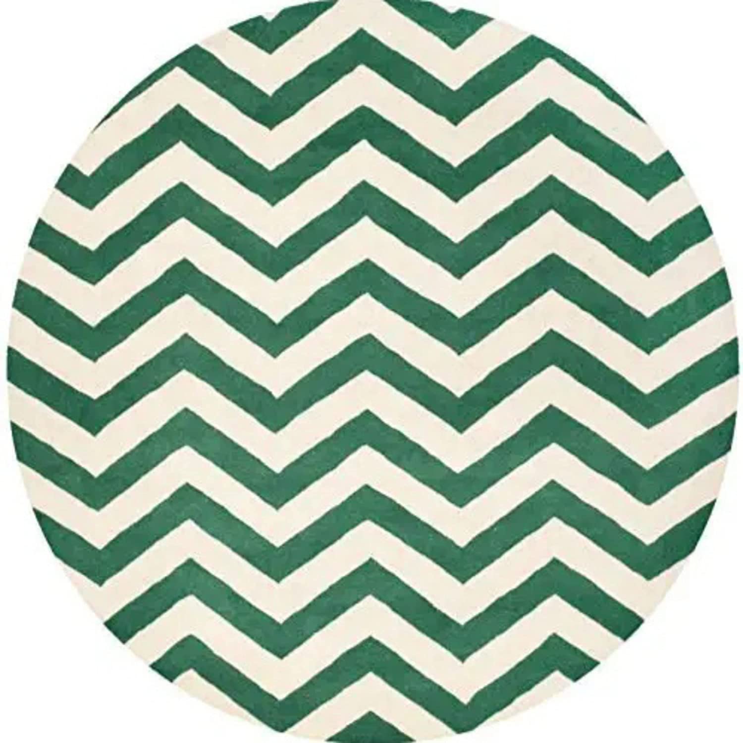 Green Zig-Zag Hand Tufted Round Rug