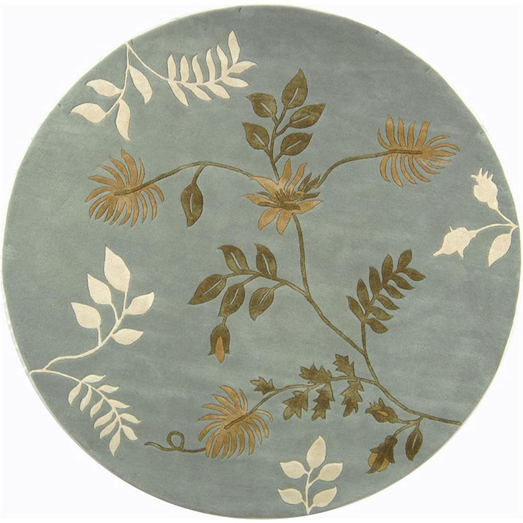 Light Grey Leaf Geometrical Hand Tufted Round Rug