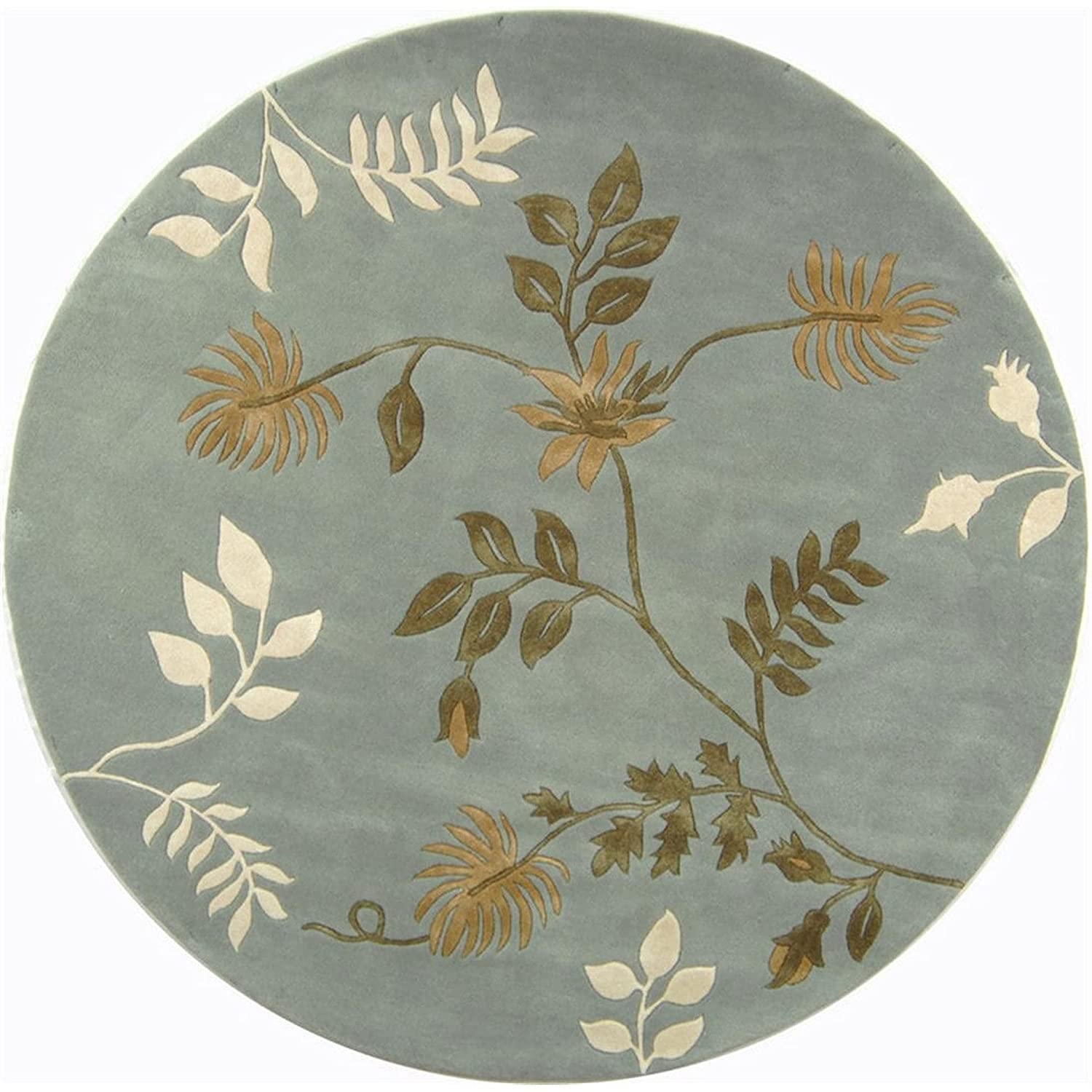 Light Grey Leaf Geometrical Hand Tufted Round Rug