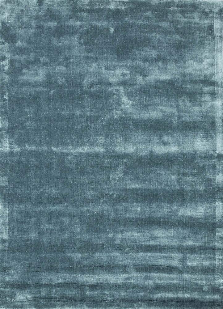 Steel Blue Feather Shine Viscose Silk Hand-Tufted Rug