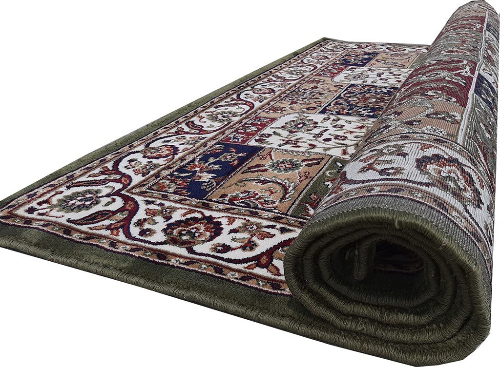 Green Color Kashmiri Persian Design Area Rug