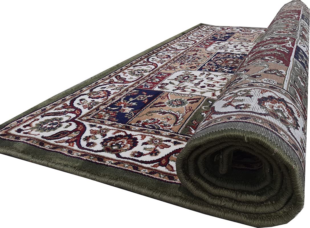 Green Color Kashmiri Persian Design Area Rug