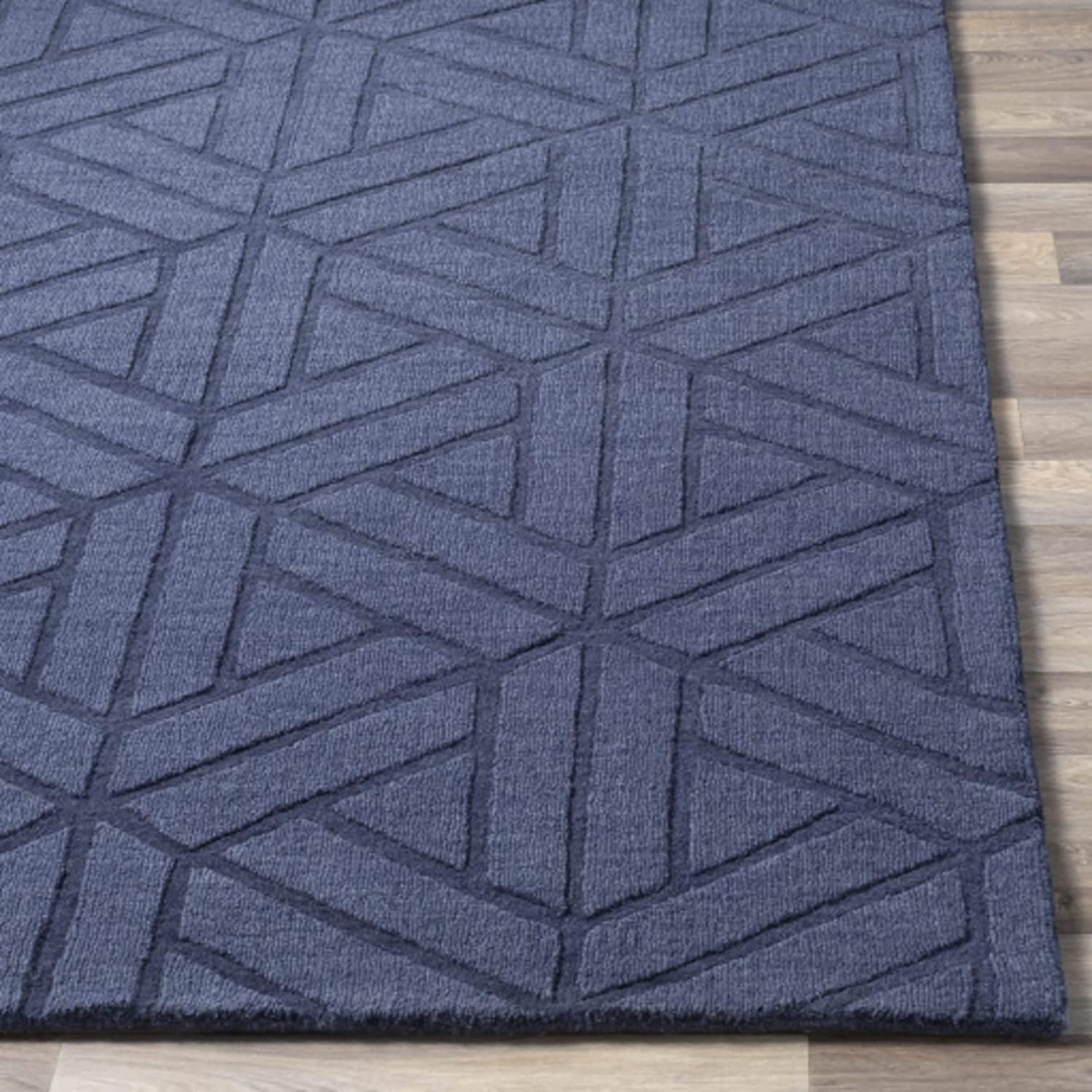 Blue Cut-Loop Hand-Tufted Wool Rug