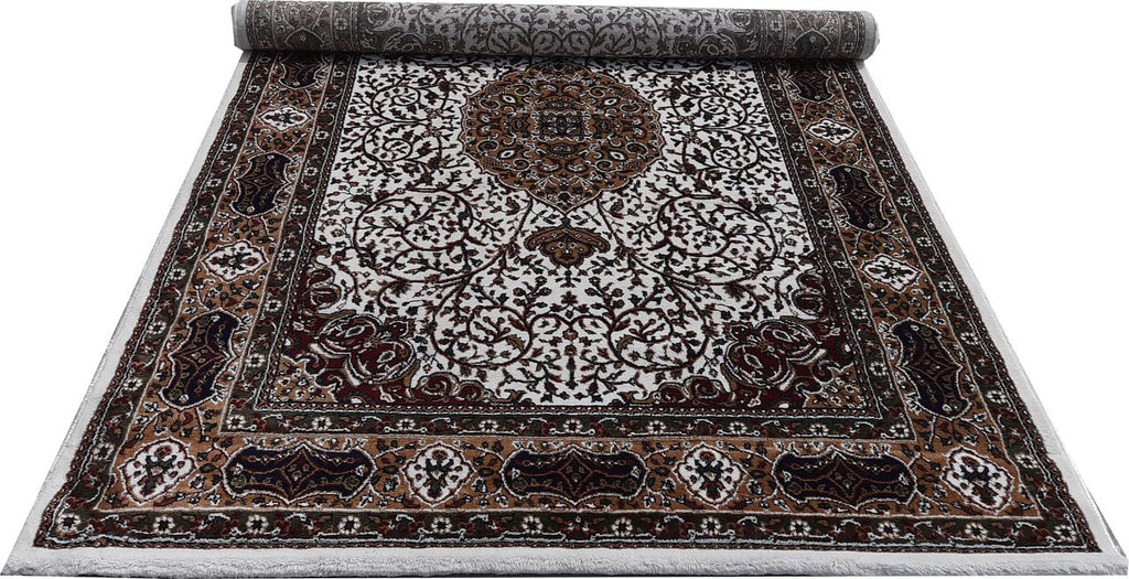 White Color Kashmiri Persian Design Area Rug