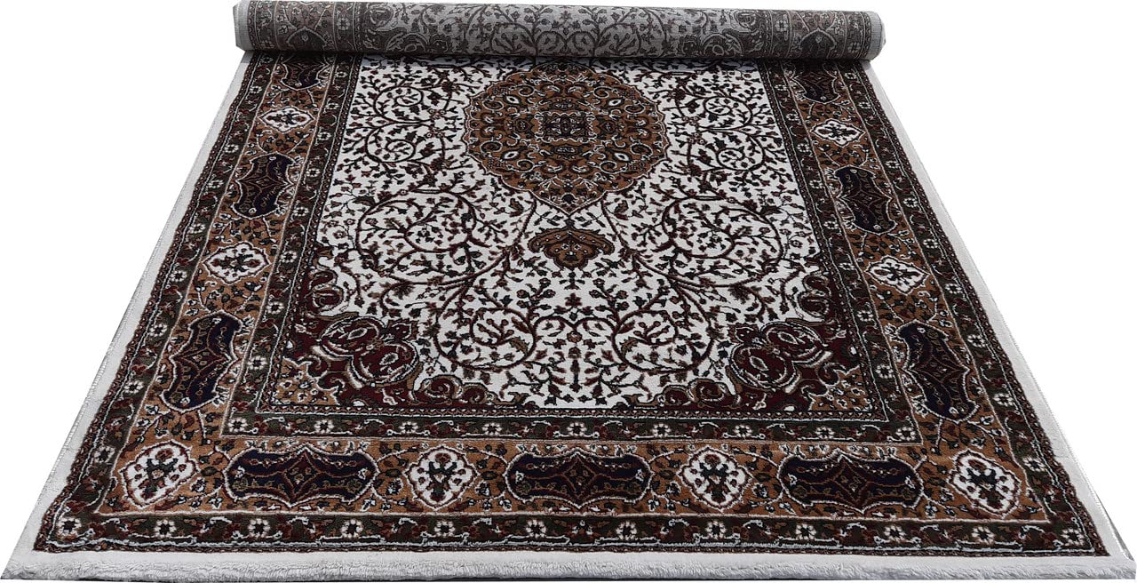 White Color Kashmiri Persian Design Area Rug