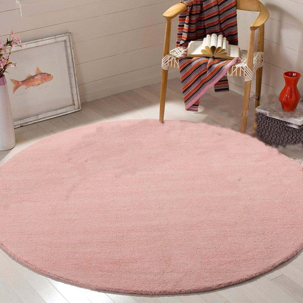 Baby Pink Hand Tufted Round Rug – Solid Carpet for Modern Homes