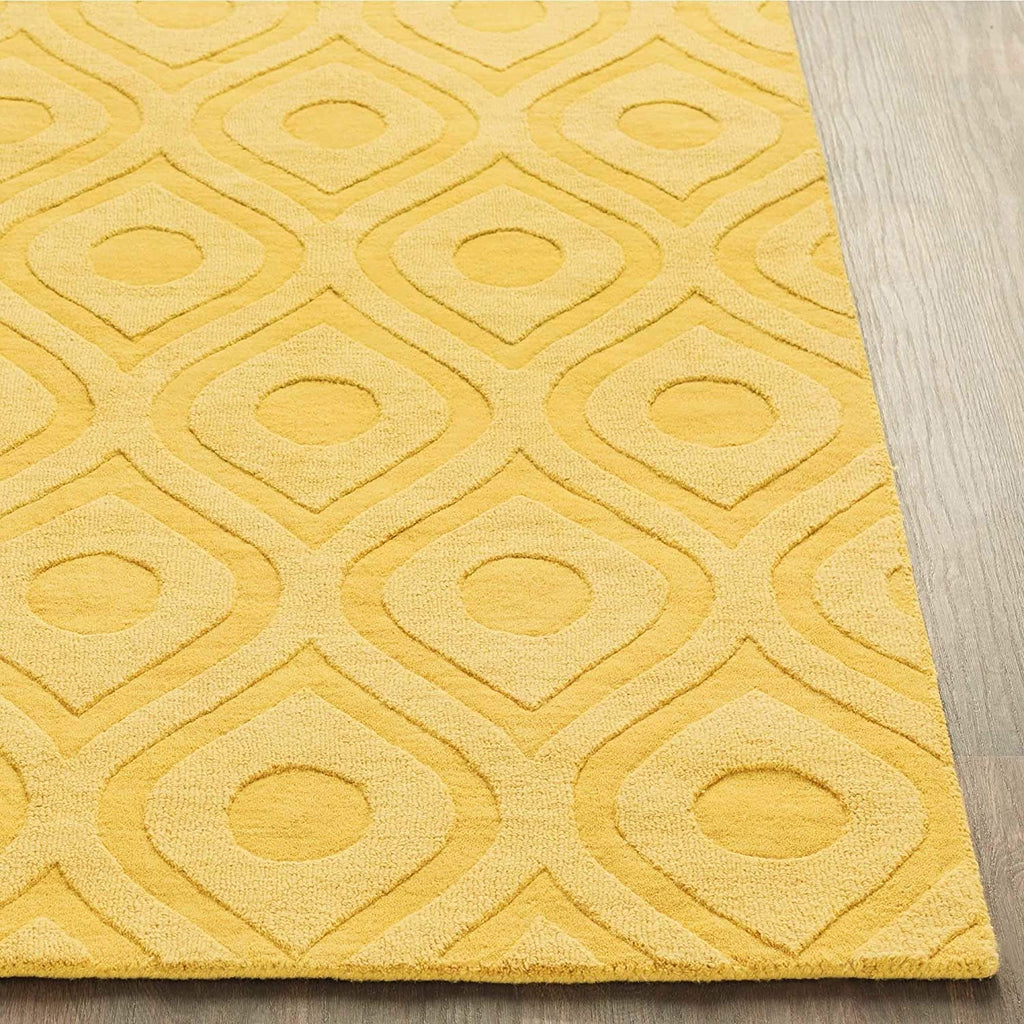 Yellow Beehive Cut-Loop Hand-Tufted Wool Rug