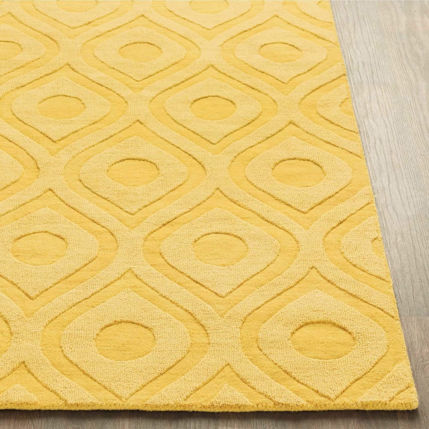 Yellow Beehive Cut-Loop Hand-Tufted Wool Rug