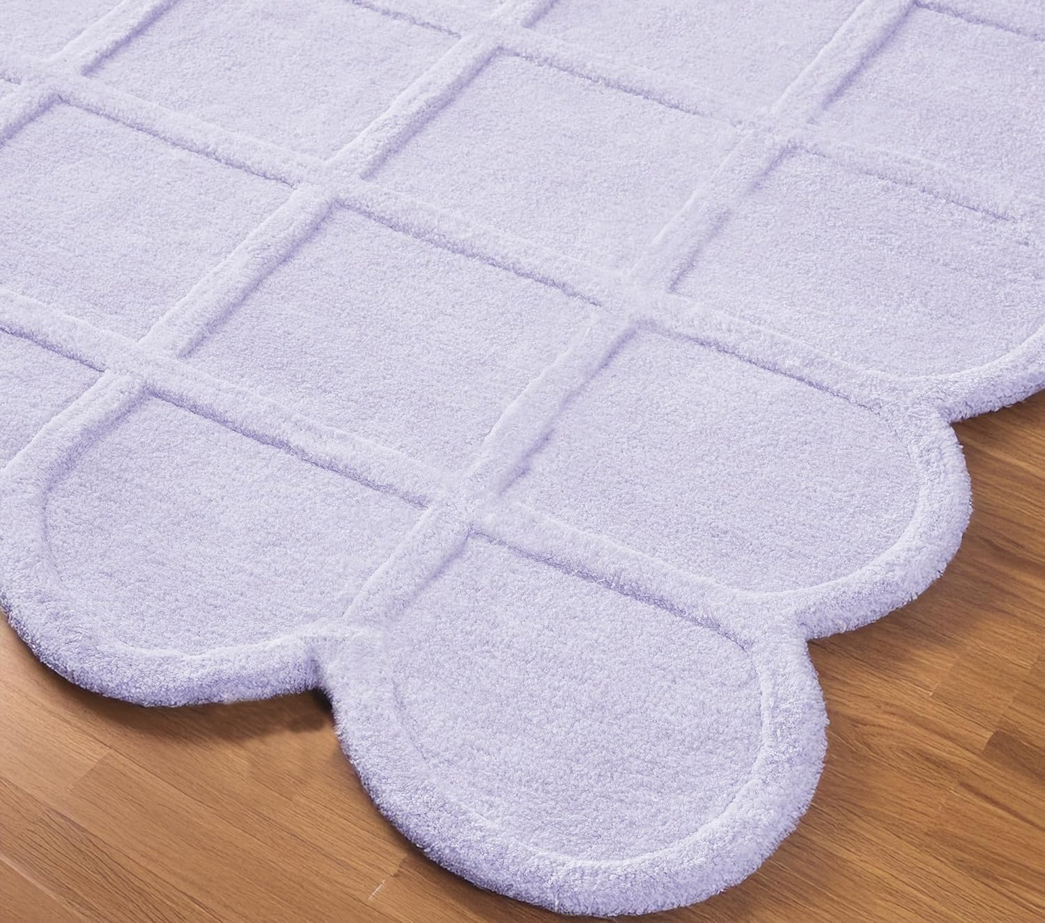 Lite Purple Modern Scalloped Edge Carpet, Hand-Tufted Area Rug for Living Room & Bedroom