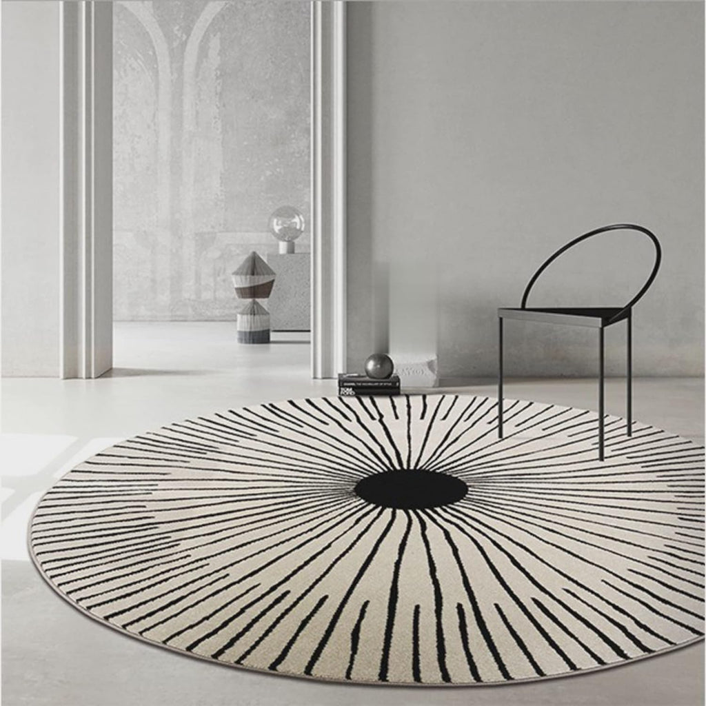Black & White Hand Tufted Round Rug – Rays Carpet for Modern Homes