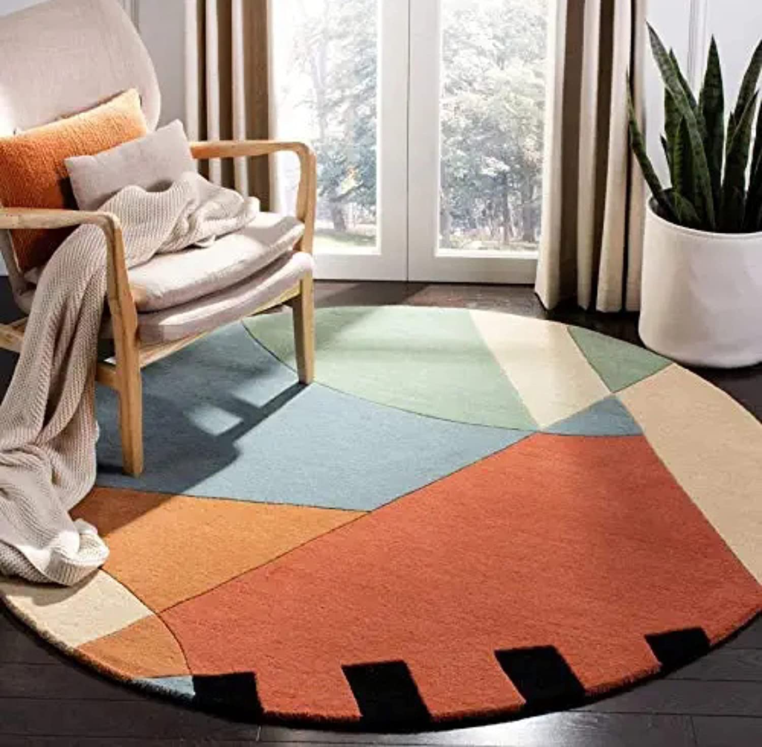 Multicolor Geometrical Hand Tufted Round Rug
