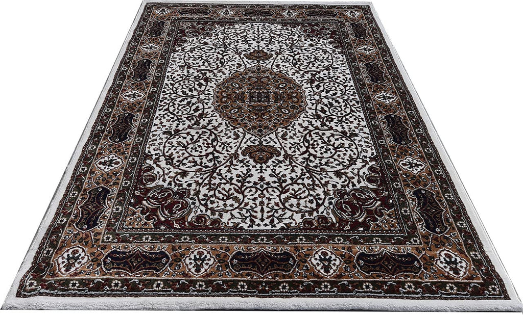 White Color Kashmiri Persian Design Area Rug