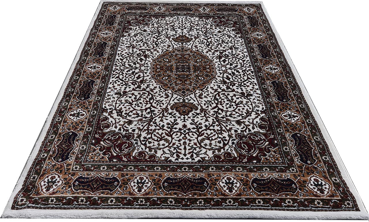 White Color Kashmiri Persian Design Area Rug