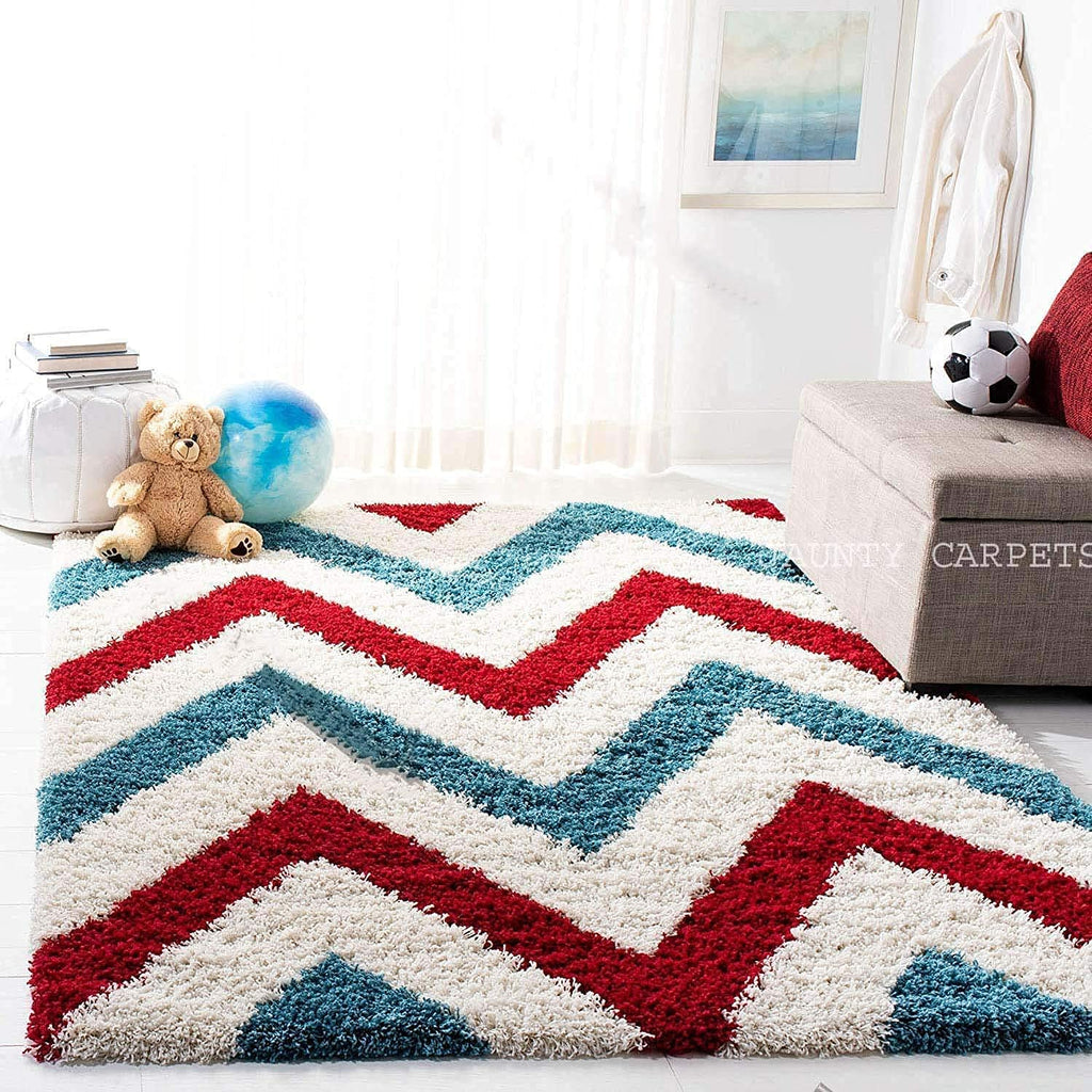 Multicolor Zig-Zag Shaggy Carpet | Soft & Fluffy Microfiber Area Rug