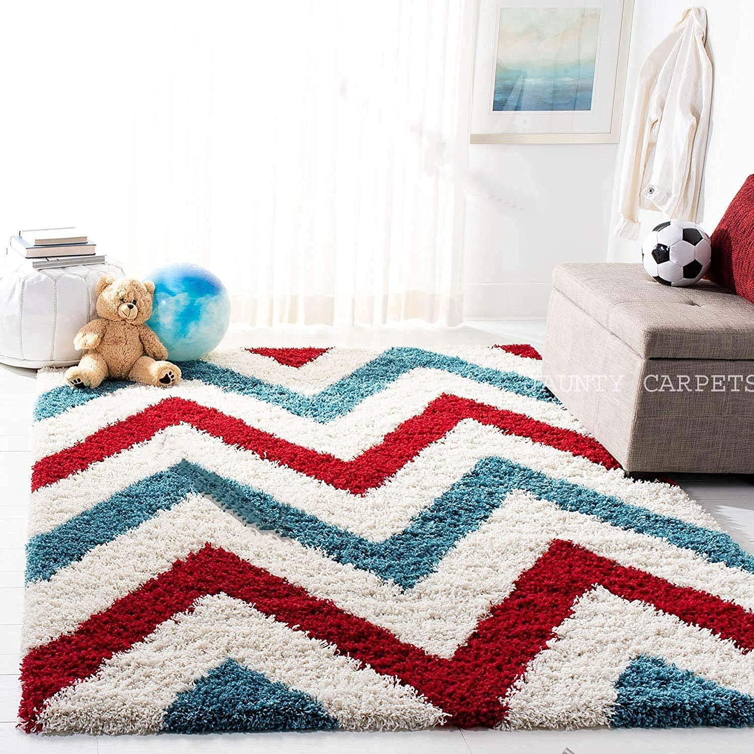 Multicolor Zig-Zag Shaggy Carpet | Soft & Fluffy Microfiber Area Rug