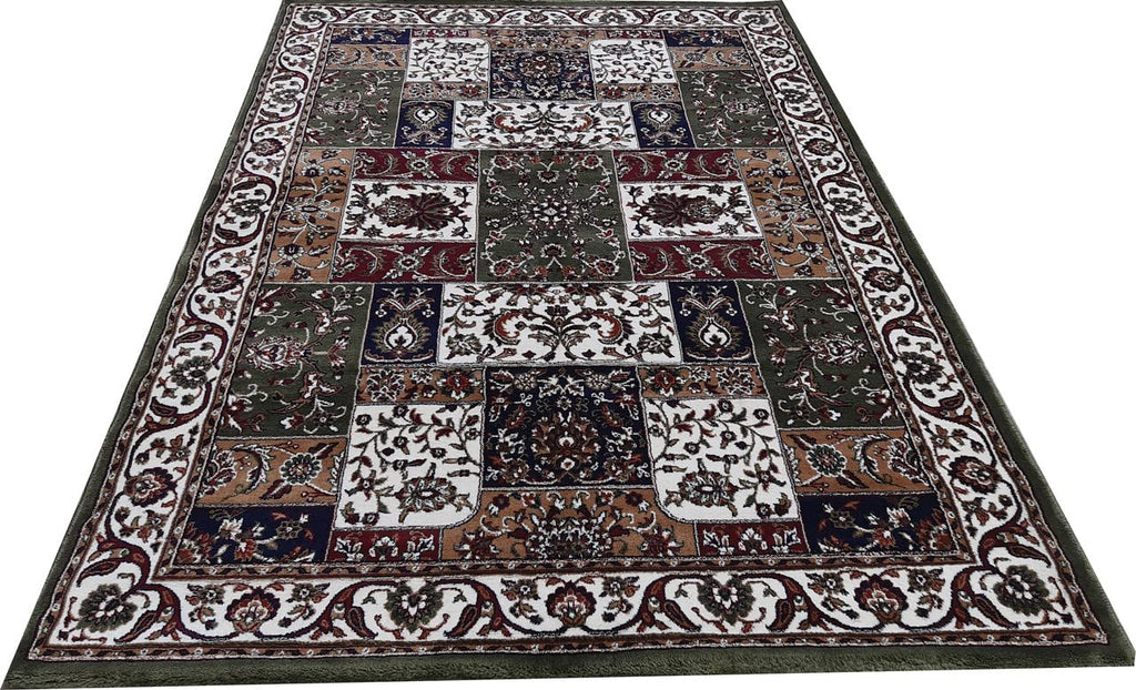 Green Color Kashmiri Persian Design Area Rug