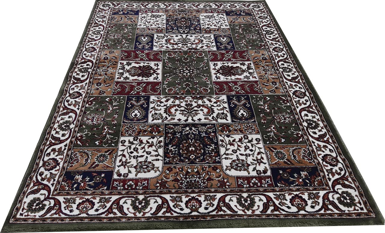Green Color Kashmiri Persian Design Area Rug