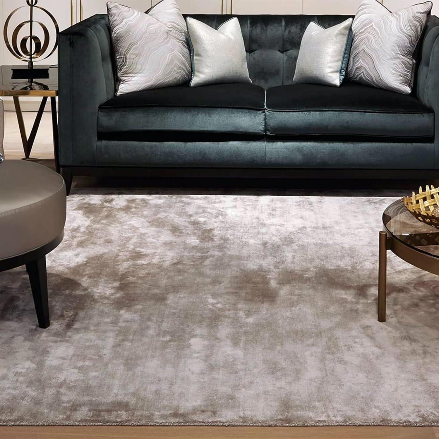 Beige Velvet Mirage Viscose Silk Hand-Tufted Rug