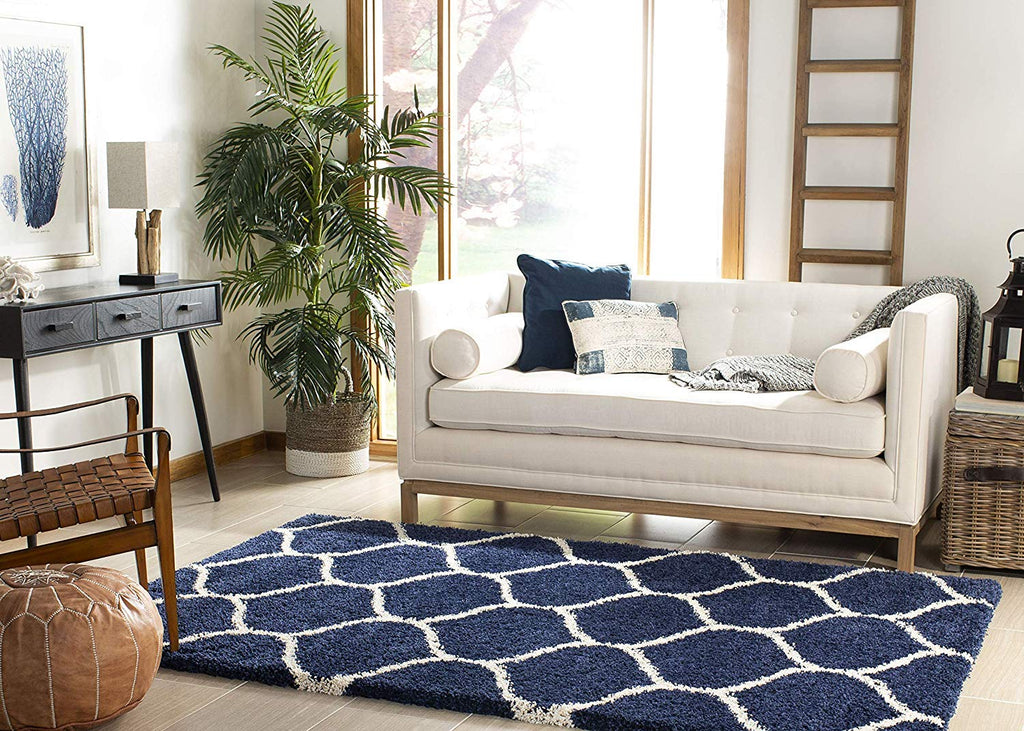 Navy Blue Shaggy Carpet | Luxurious Handmade Microfiber Area Rug