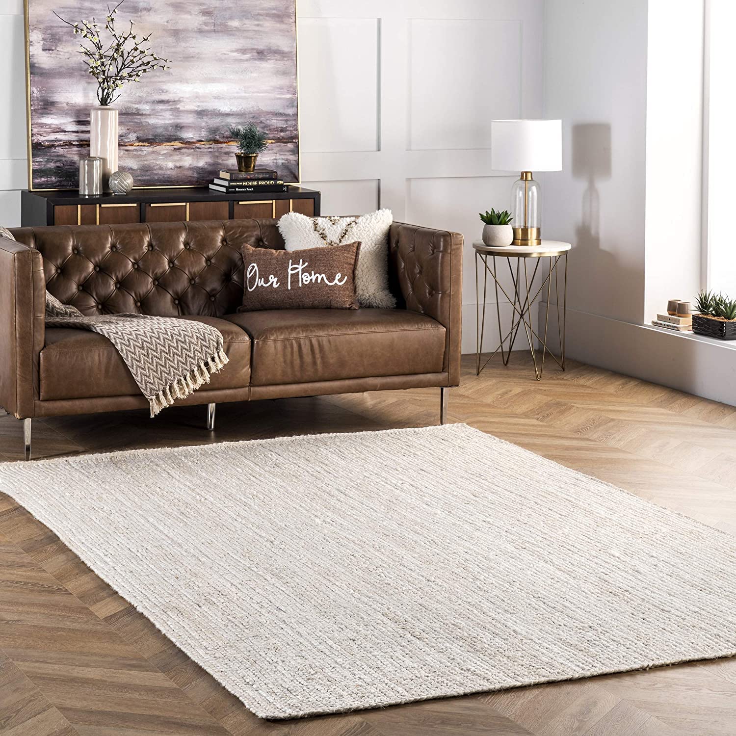 White Color Handmade Braided Jute Carpet