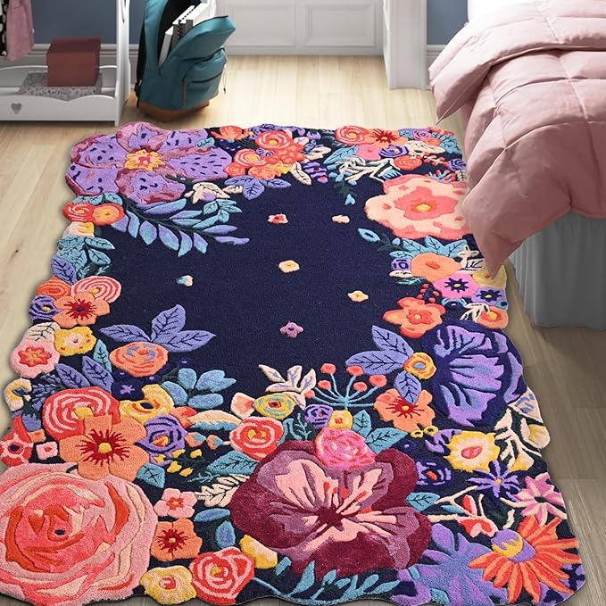 Blue Foliage Hand-Tufted Irregular Rug
