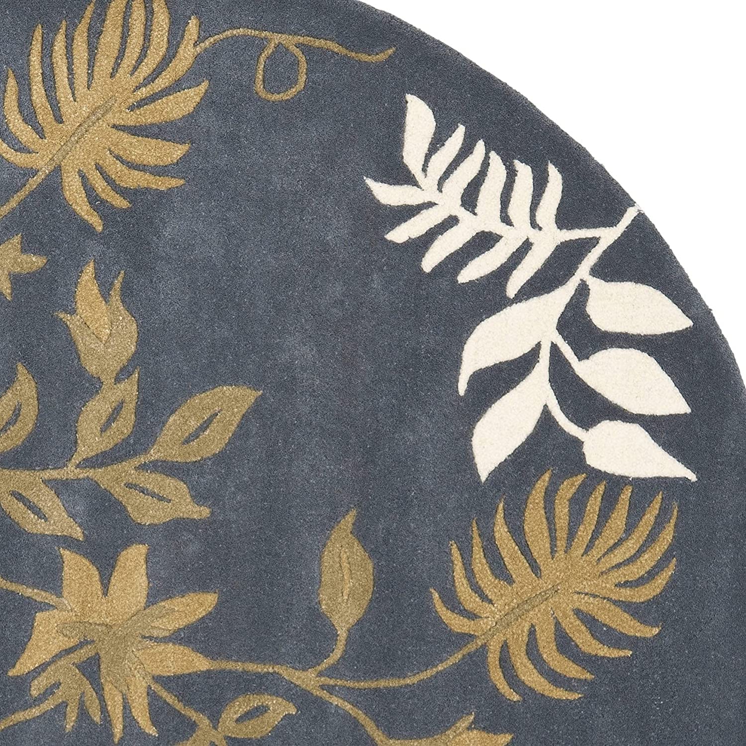 Blue Leaf Hand Tufted Round Rug