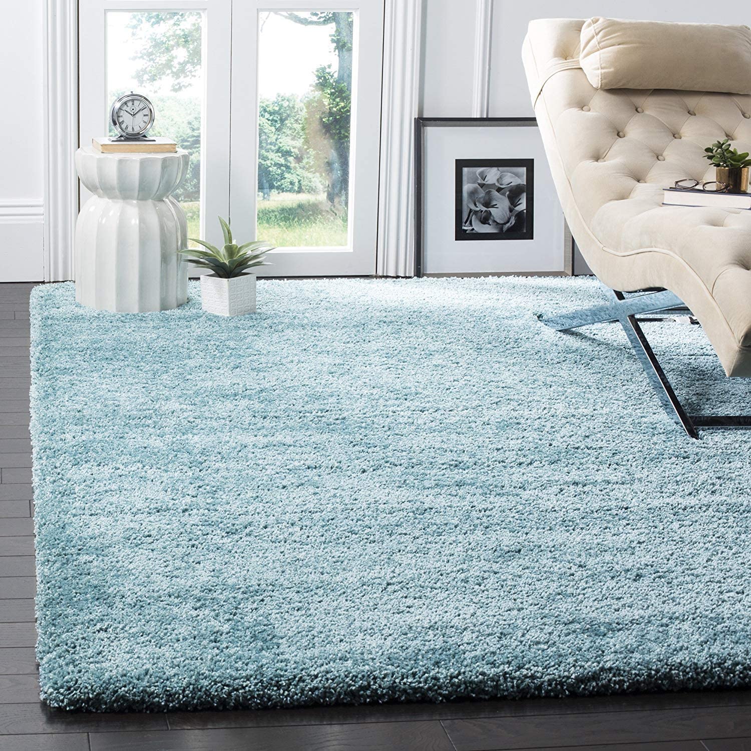 Sky Blue Handmade Shaggy Carpet – Ultra Soft Area Rug for Living Room & Bedroom