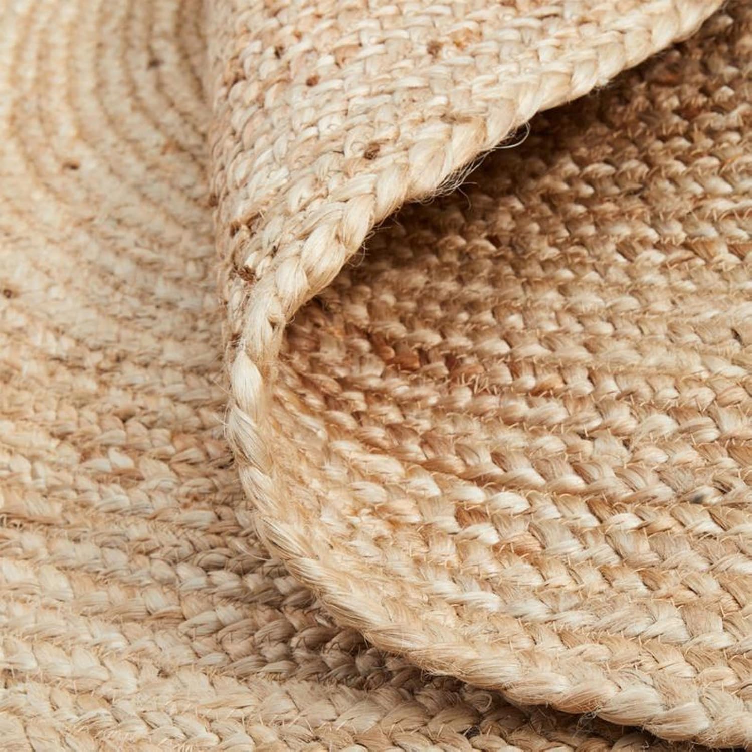 Natural Beige Round Handmade Braided Jute Rug
