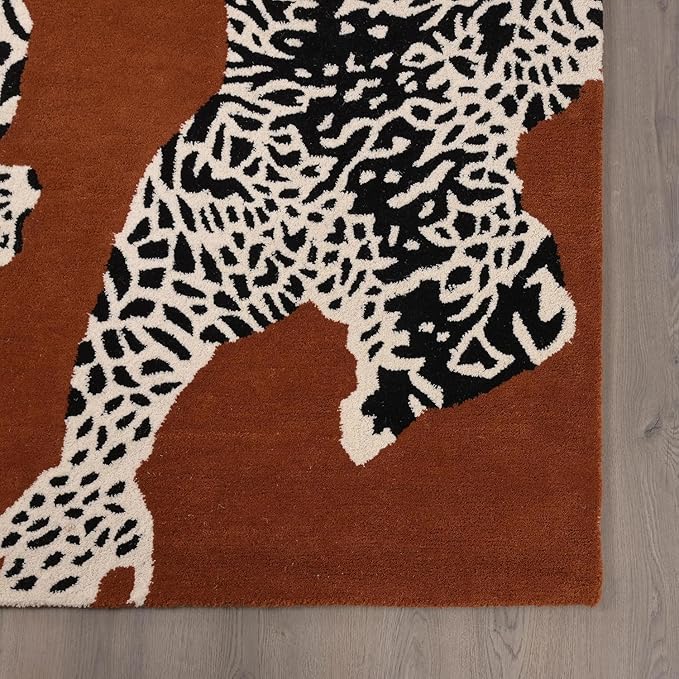 Rust Handmade Climbing Jaguar Wool Area Rug