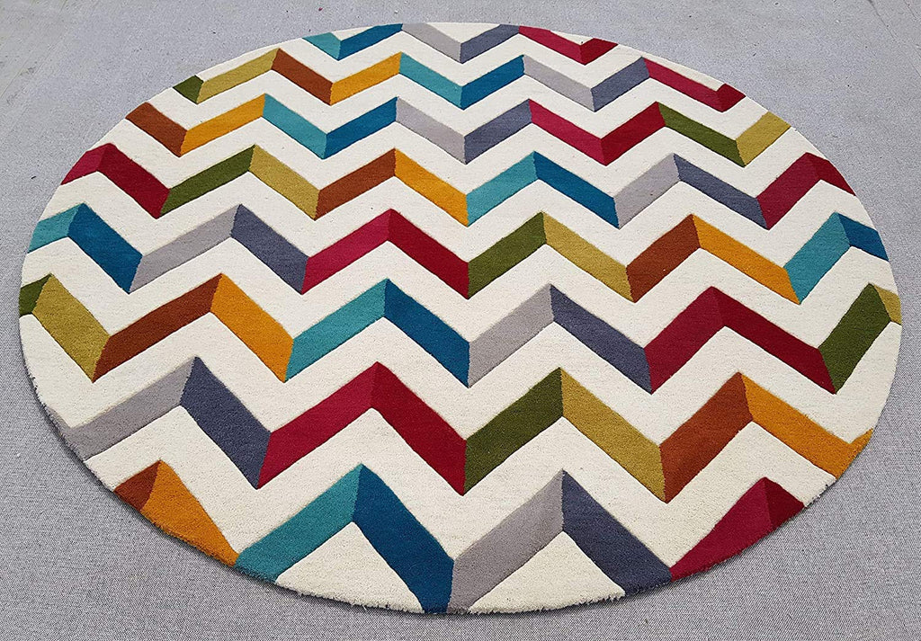 Multicolor Zig-Zag Hand Tufted Round Rug