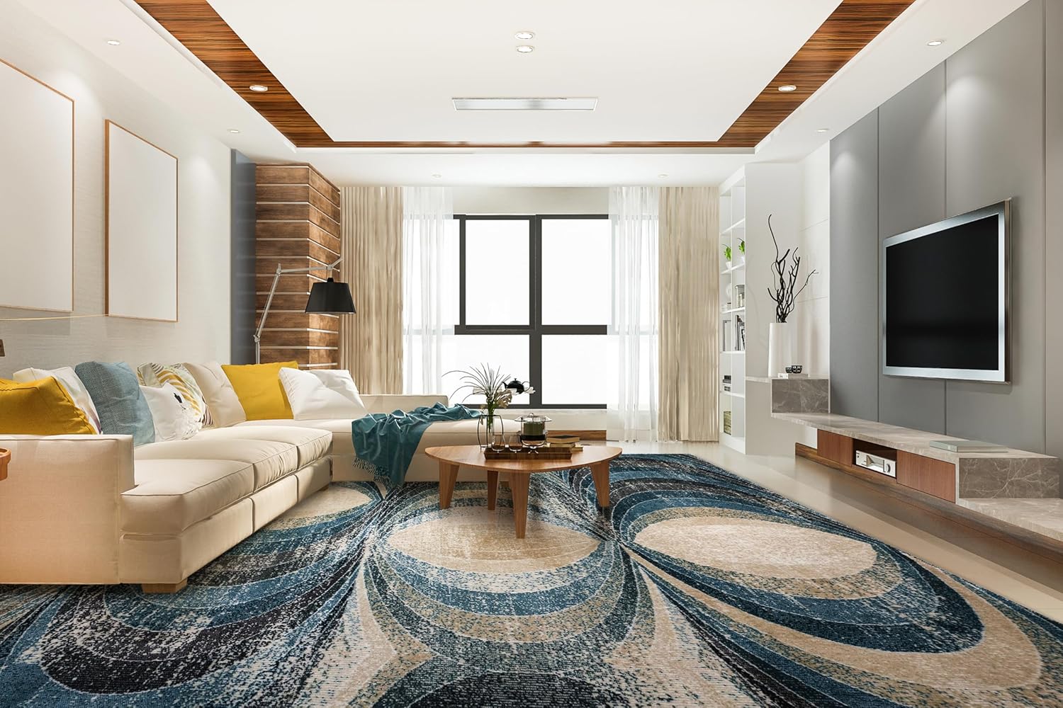 Luxury Acrylic Wool Modern Abstract Area Rug – Machine-Made & Washable