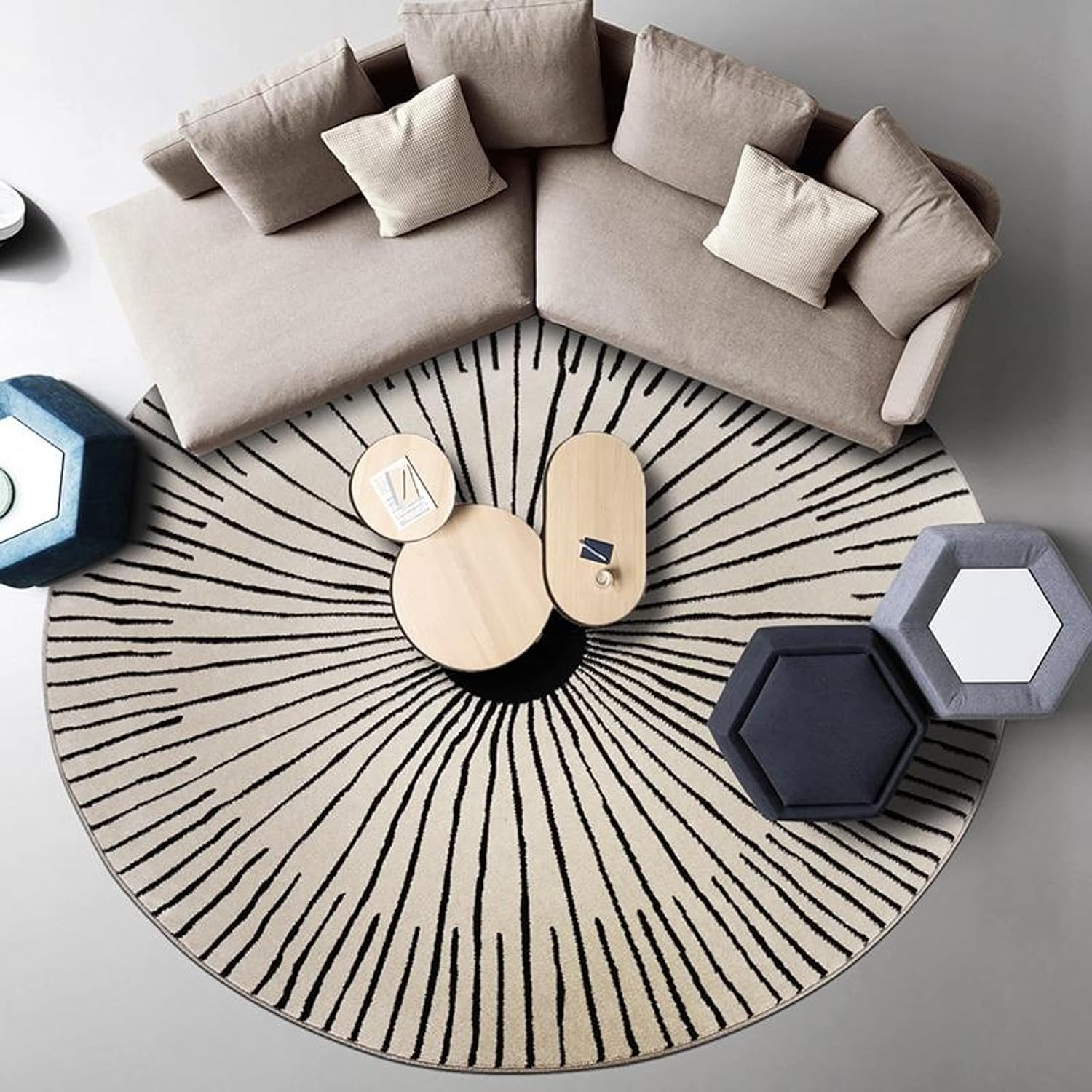 Black & White Hand Tufted Round Rug – Rays Carpet for Modern Homes