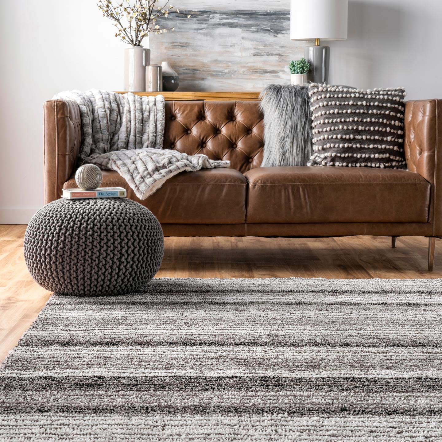 Grey Handmade Ombre Microfibre Carpet – Soft Area Rug for Living Room, Bedroom & Hall