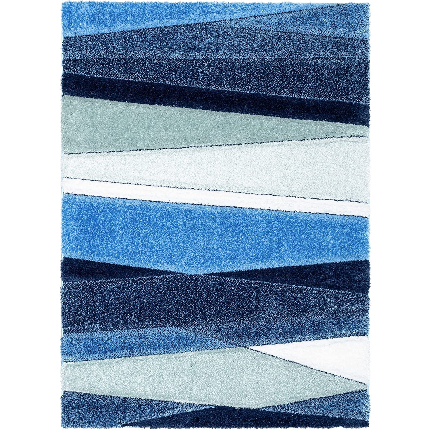 Blue Irregular Stripes Carpet | Soft & Fluffy Microfiber Area Rug