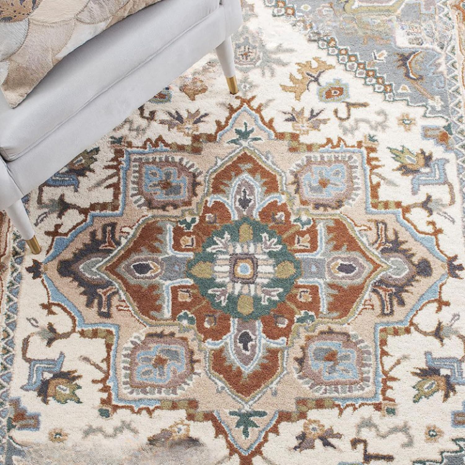 White Persian Heriz Area Rug