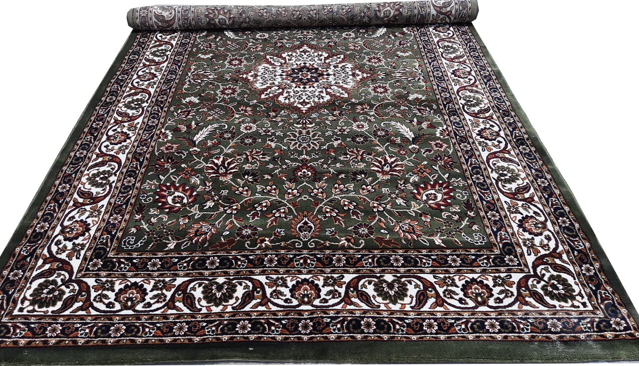 Green Color Kashmiri Persian Design Area Rug