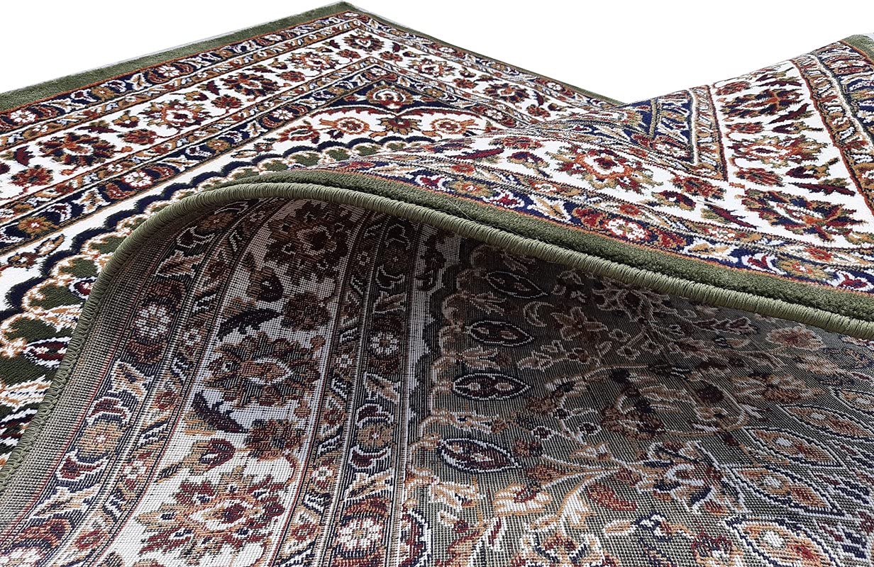 Green Color Kashmiri Persian Design Area Rug